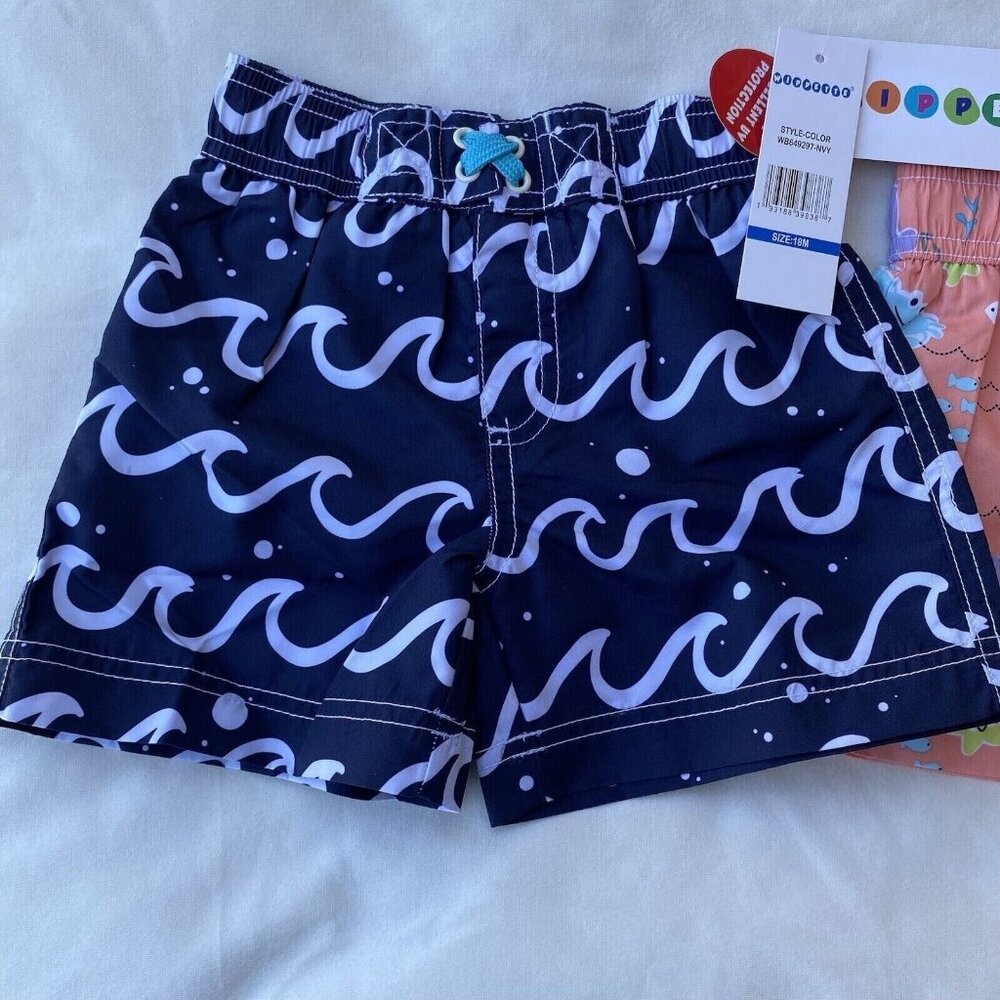 Wippette Bundle of 2 Drawstring Swim Trunks Shorts Boys Sizes 12M-18M Quick Dry